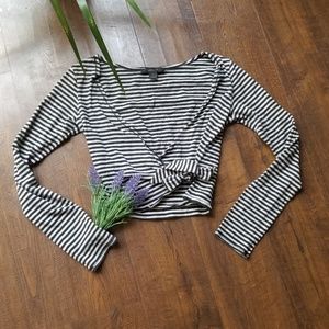 Express Striped Wrap Cropped Top with Tie Small